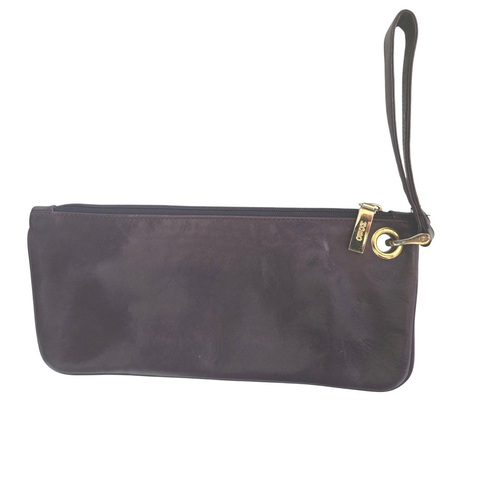 Hobo International Dark Purple Leather‎ Wristlet Clutch Zip Wallet Gold Hardware